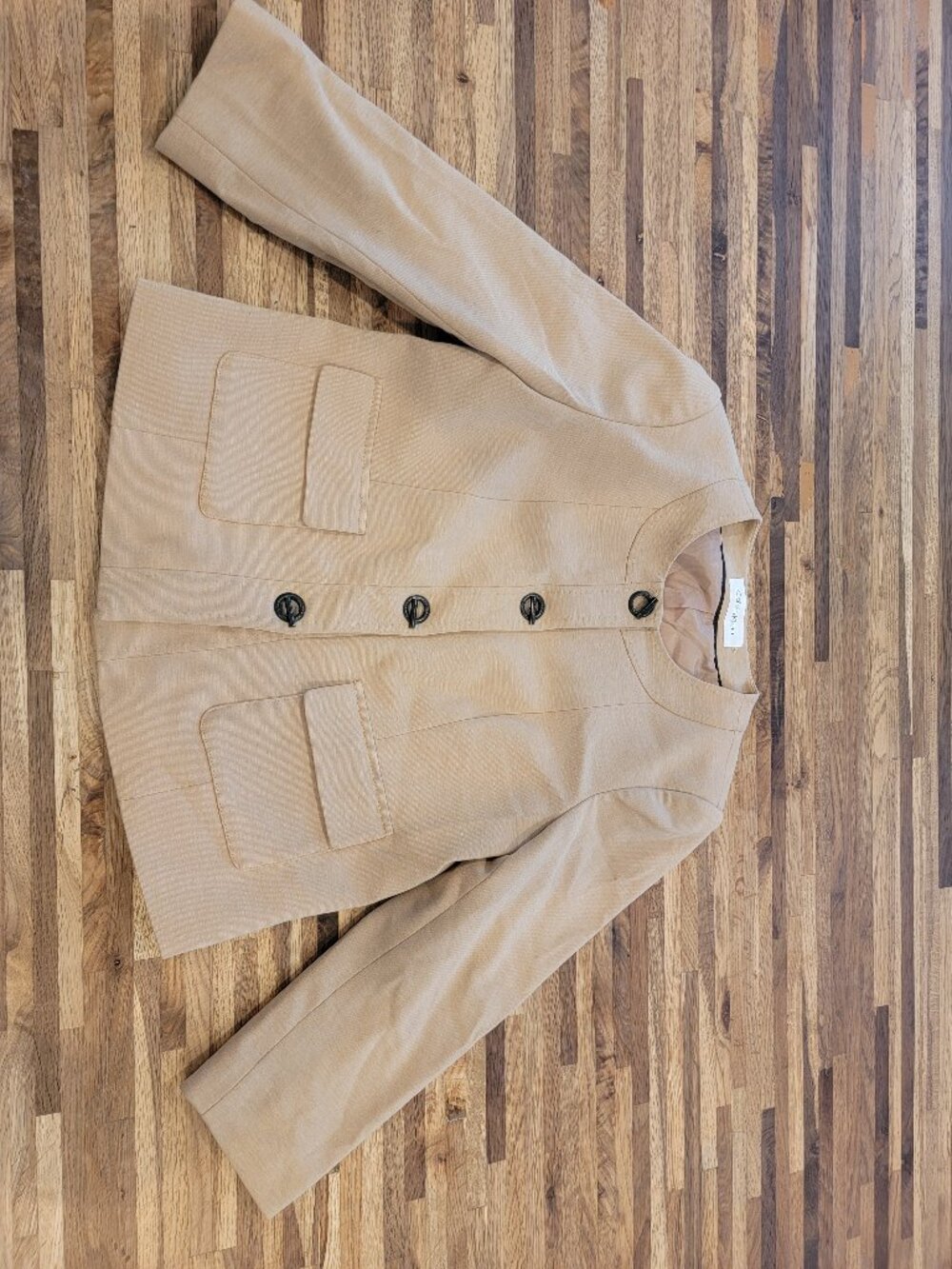 Calvin Klein Knit 3/4 Sleeve Blazer Beige Toggle Jacket Pockets Stretch Career - Picture 4 of 11